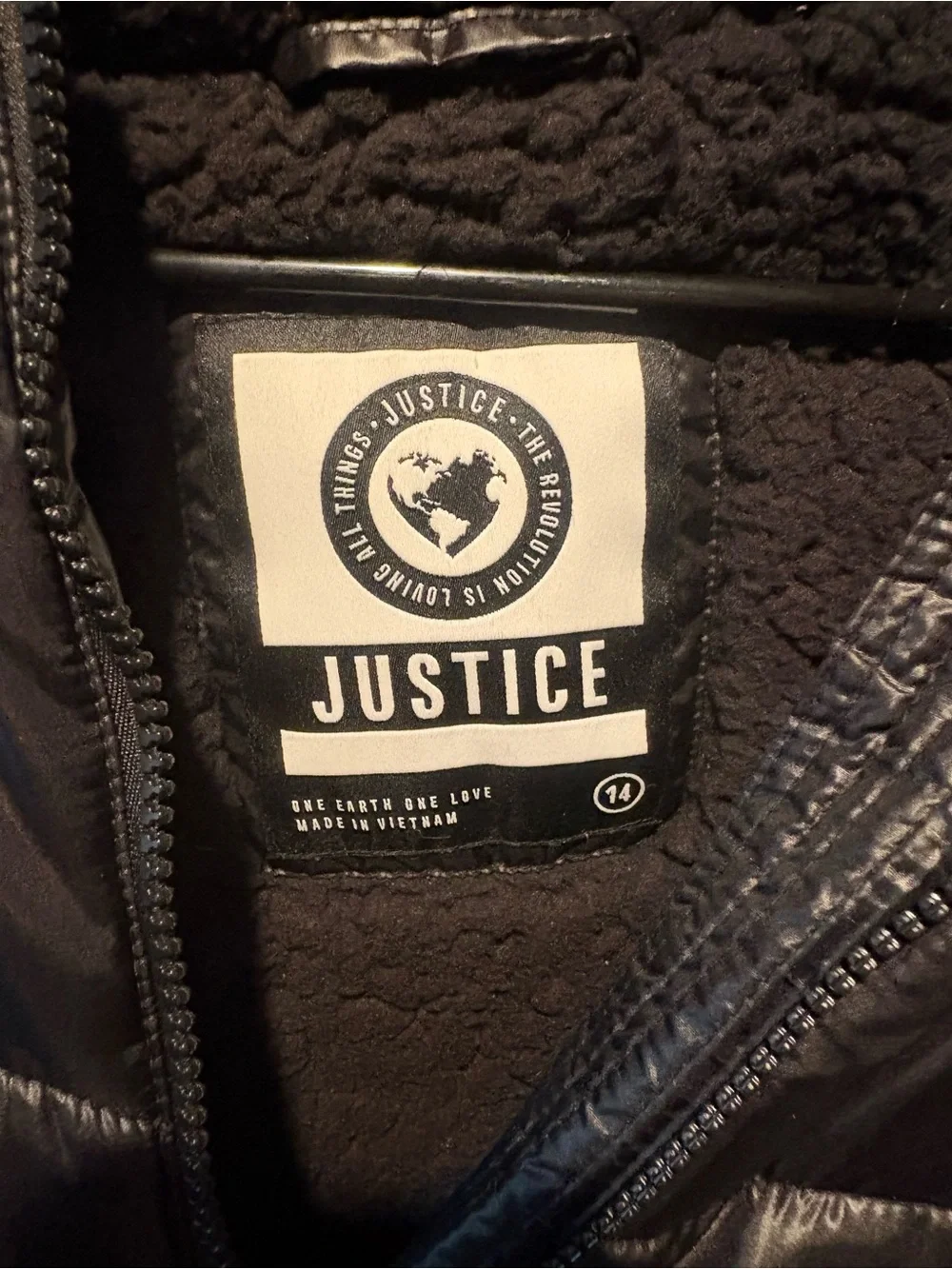 Justice Black Puffer Jacket with Faux Fur Trim